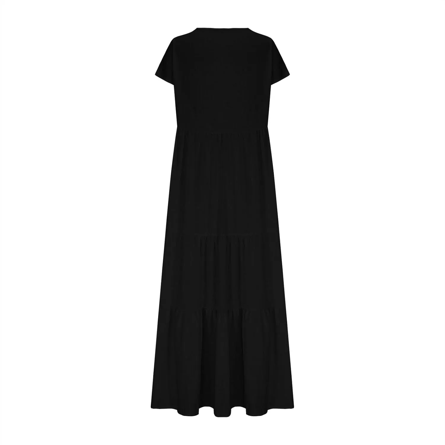2025 Womens Summer Cotton Linen Dresses Tiered Casual Short Sleeve Flowy V-Neck Dress Maxi Long Beach Sundress