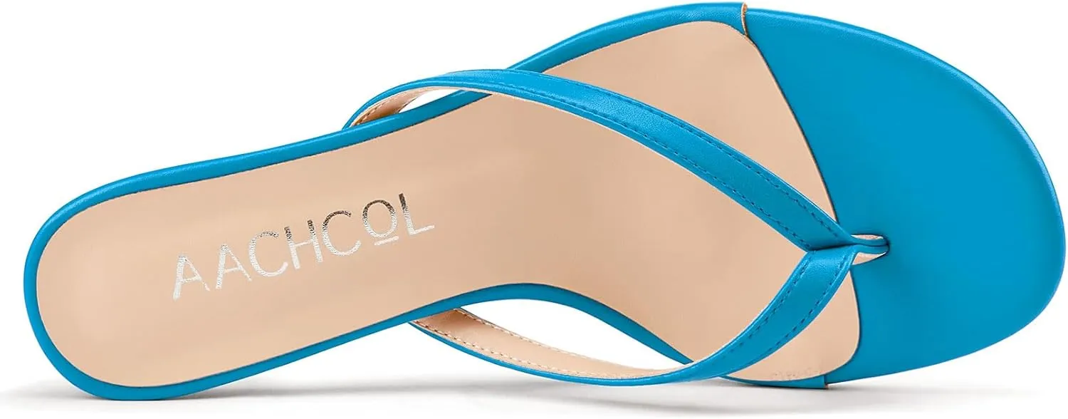Aachcol Womens Open Toe Flip Flops Stiletto Backless Slippers Slip on Kitten Heel Thong Sandals Slides Party Dress Mules 2.6 Inches Heels