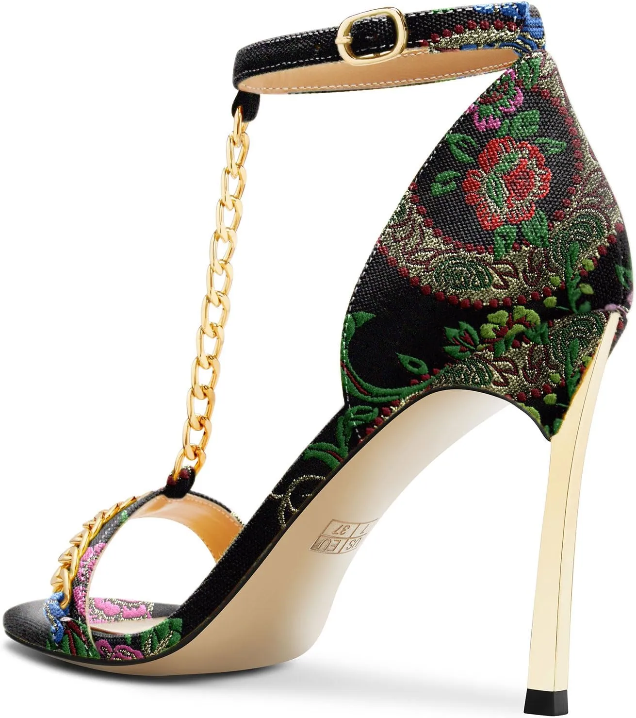 Aachcol Womens Stiletto High Heel Peep Open Toe Sandals T-strap Ankle Strap Metal Chain Prom Denim Cute Summer Shoes