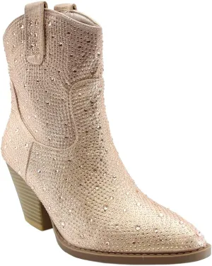 ABSOLEX Women Western Cowgirl Cowboy Pointed Toe Rhinestone Ankle Booties