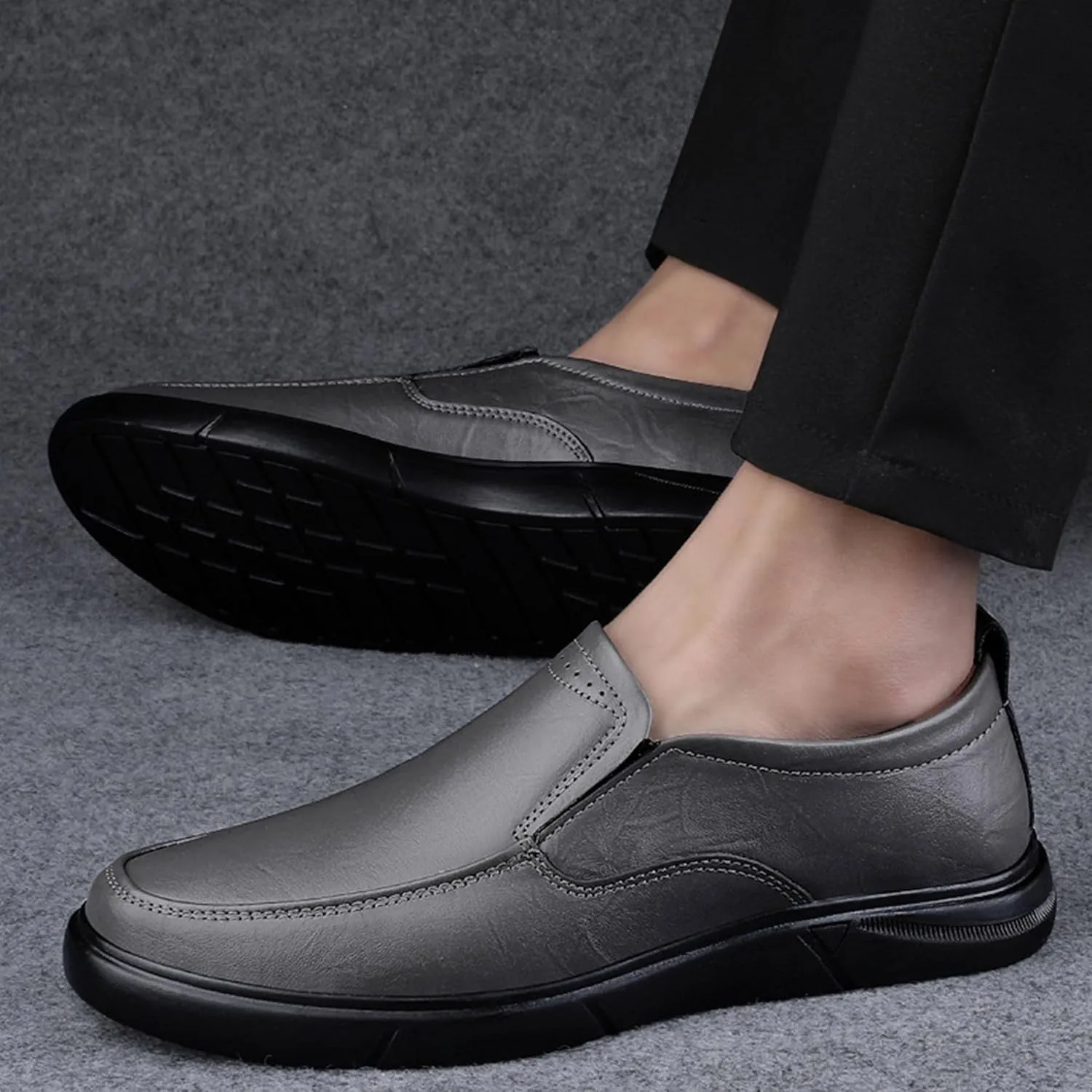 ADMLZQQ Men's Slip on Leather Lined Square Toe Dress Loafers Shoes for Casual Weekend Formal Work