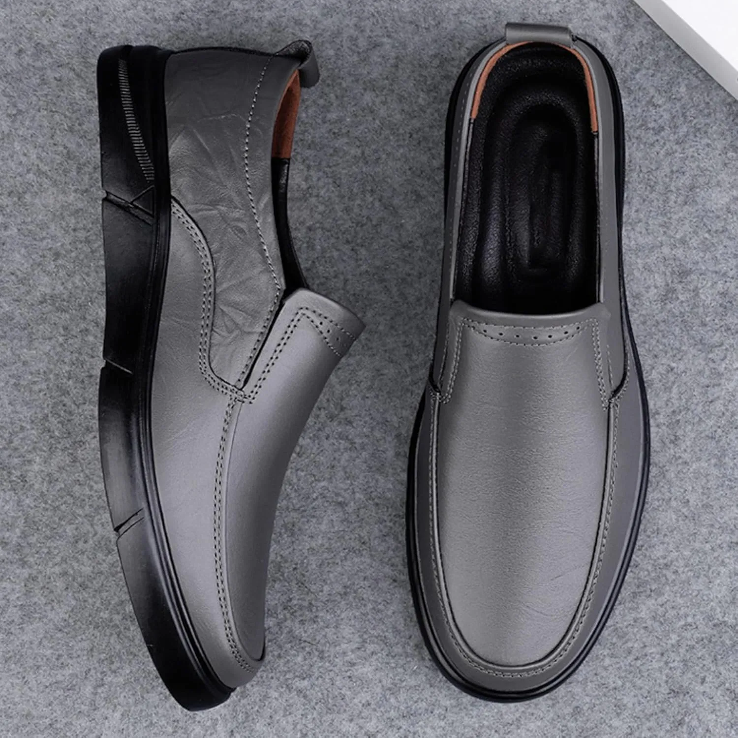 ADMLZQQ Men's Slip on Leather Lined Square Toe Dress Loafers Shoes for Casual Weekend Formal Work