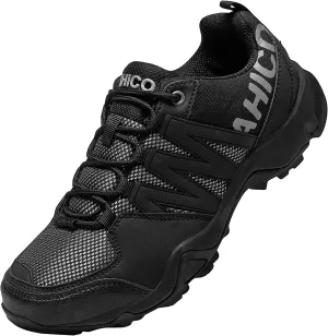 Ahico Men's Hiking Shoes Water Resistance Outdoor Sneakers Trekking Non-Slip Lightweight Trail Running Camping Breathable Climbing Travel Shoes Black