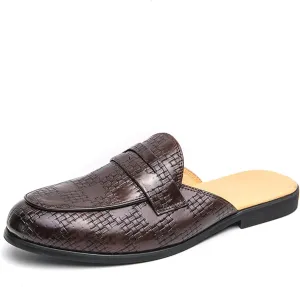Aimery Mens Leather Slip-On Mules Backless Sandals Casual Modern Pointed Toe Flats Half Loafers Dress Formal Business Slippers