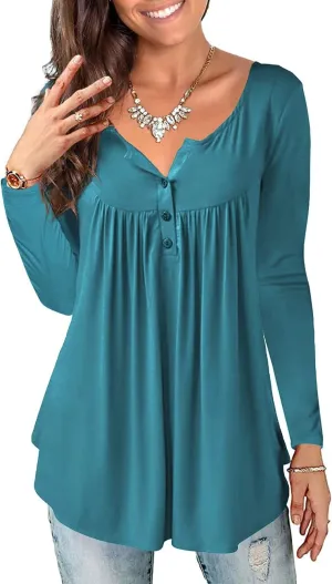 a.Jesdani Plus Size Tunic Tops Long Sleeve Casual Floral Printed Henley V Neck Shirts for Women
