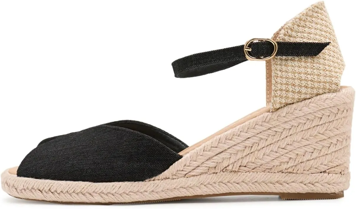 Alexis Leroy Women's Open Toe Comfortable Ankle Strap Espadrilles Wedge Sandals