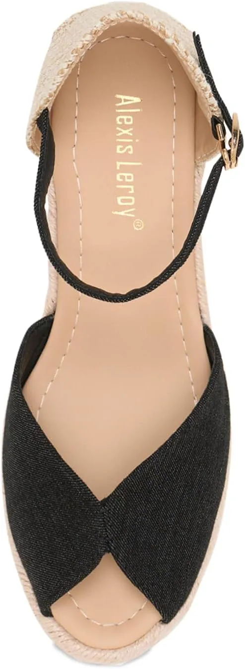 Alexis Leroy Women's Open Toe Comfortable Ankle Strap Espadrilles Wedge Sandals