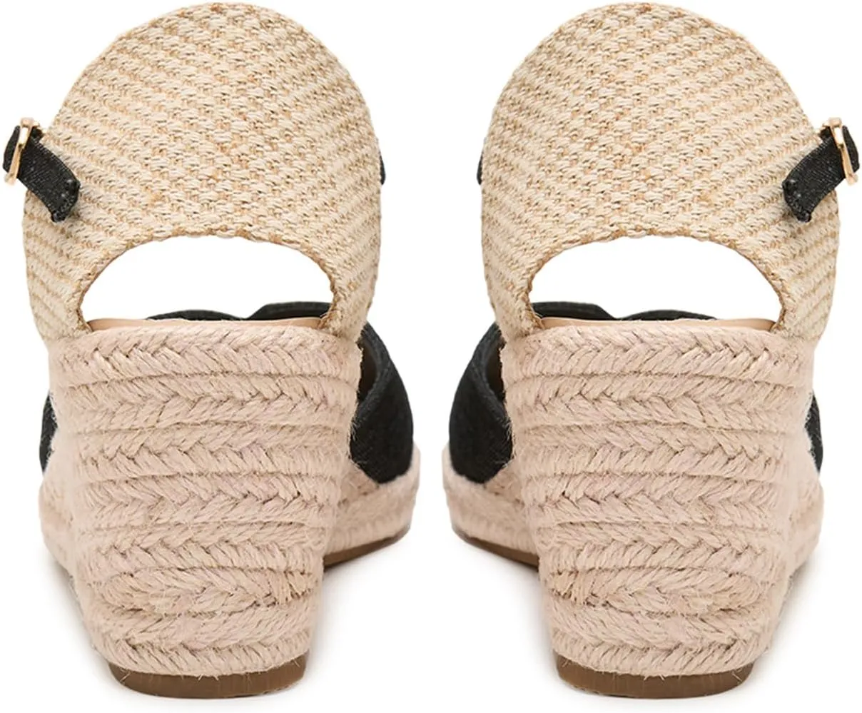 Alexis Leroy Women's Open Toe Comfortable Ankle Strap Espadrilles Wedge Sandals