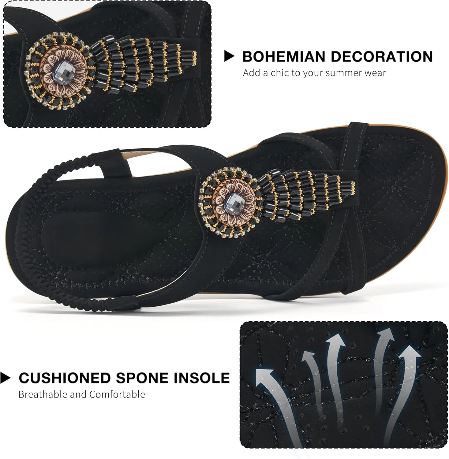 Alicegana Women's Flat Sandals Dressy Summer Comfortable Bohemian Walking Beach Travel Shoes
