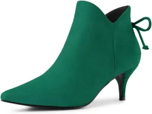 Allegra K Women's Pointed Toe Kitten Heel Ankle Booties