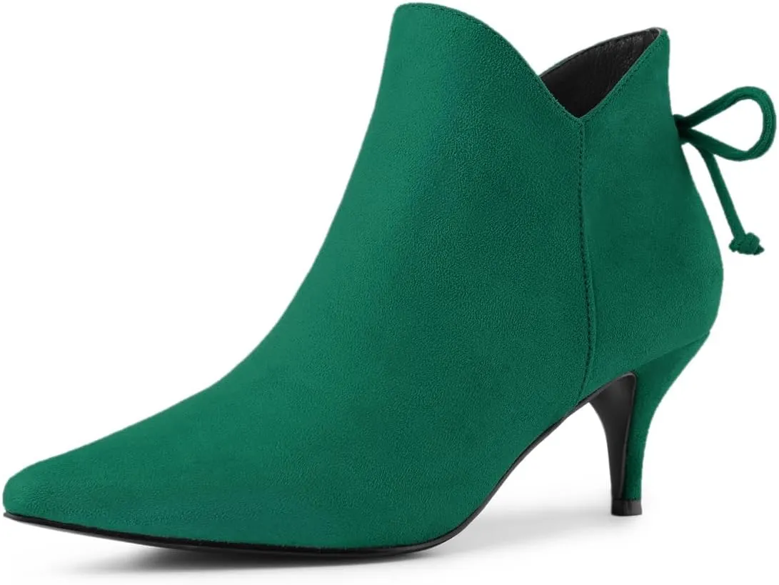 Allegra K Women's Pointed Toe Kitten Heel Ankle Booties