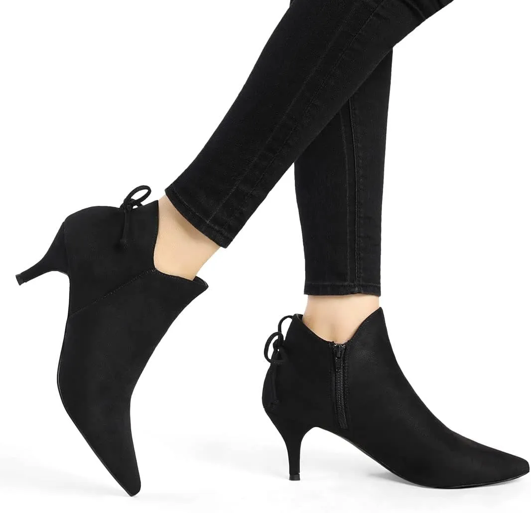 Allegra K Women's Pointed Toe Kitten Heel Ankle Booties