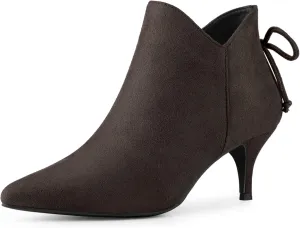Allegra K Women's Pointed Toe Kitten Heel Ankle Booties