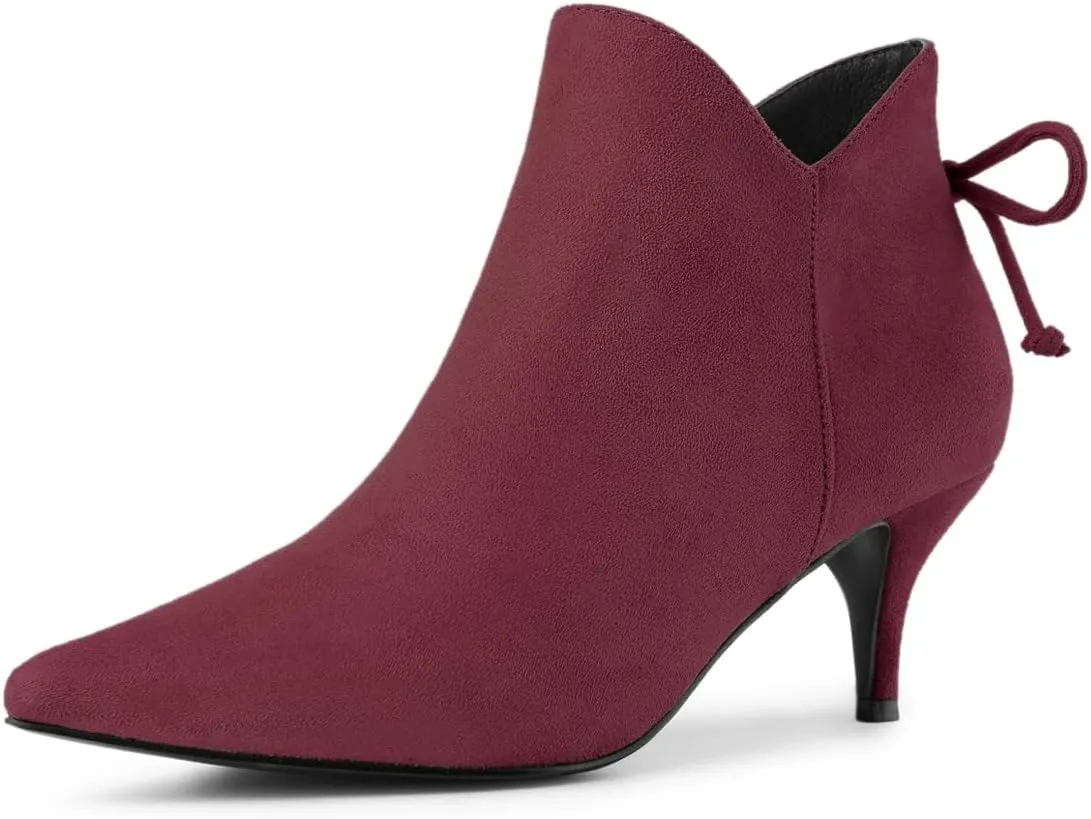 Allegra K Women's Pointed Toe Kitten Heel Ankle Booties