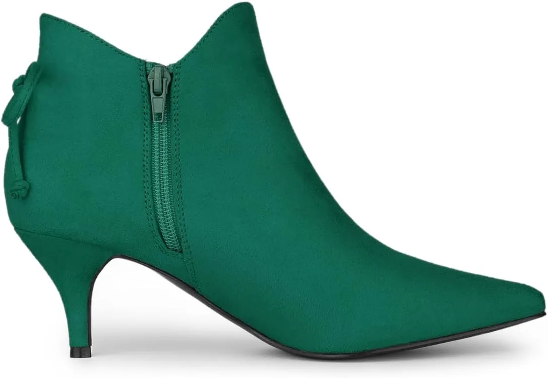 Allegra K Women's Pointed Toe Kitten Heel Ankle Booties