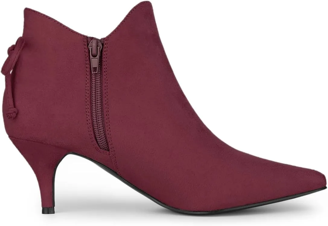 Allegra K Women's Pointed Toe Kitten Heel Ankle Booties