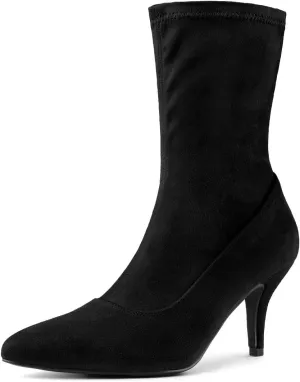 Allegra K Women's Pointy Toe Stretch Sock Stiletto Heels Ankle Boots