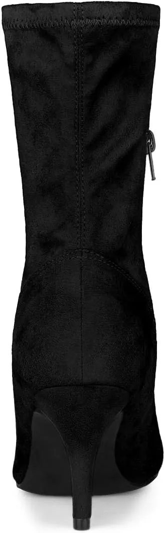 Allegra K Women's Pointy Toe Stretch Sock Stiletto Heels Ankle Boots