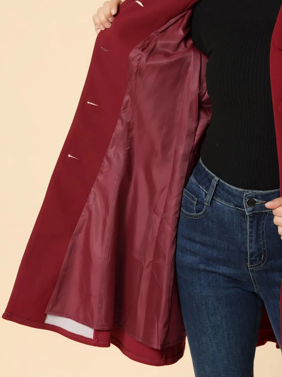 Allegra K Women's Single Breasted Coat A Line Mid-Long Pea Outerwear Winter Coat