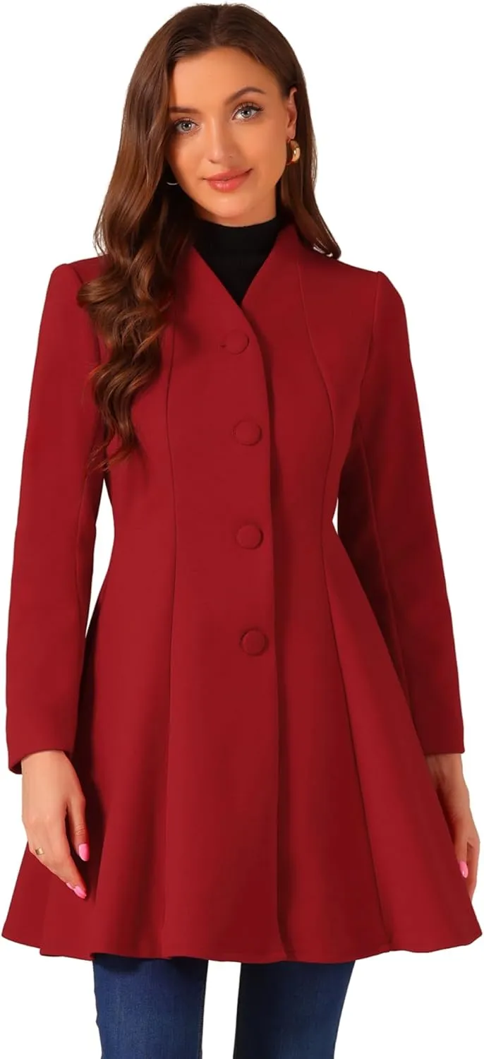 Allegra K Women's Single Breasted Coat A Line Mid-Long Pea Outerwear Winter Coat