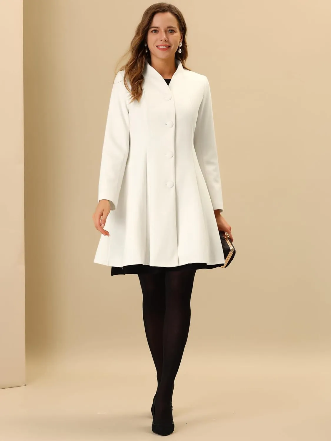 Allegra K Women's Single Breasted Coat A Line Mid-Long Pea Outerwear Winter Coat