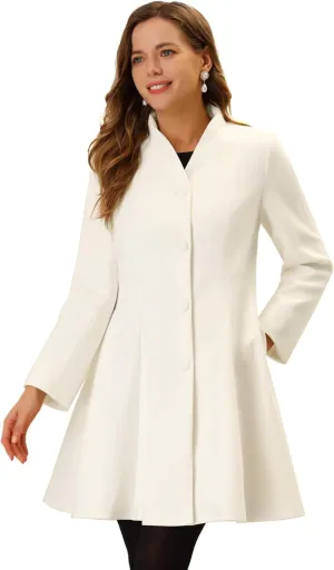 Allegra K Women's Single Breasted Coat A Line Mid-Long Pea Outerwear Winter Coat