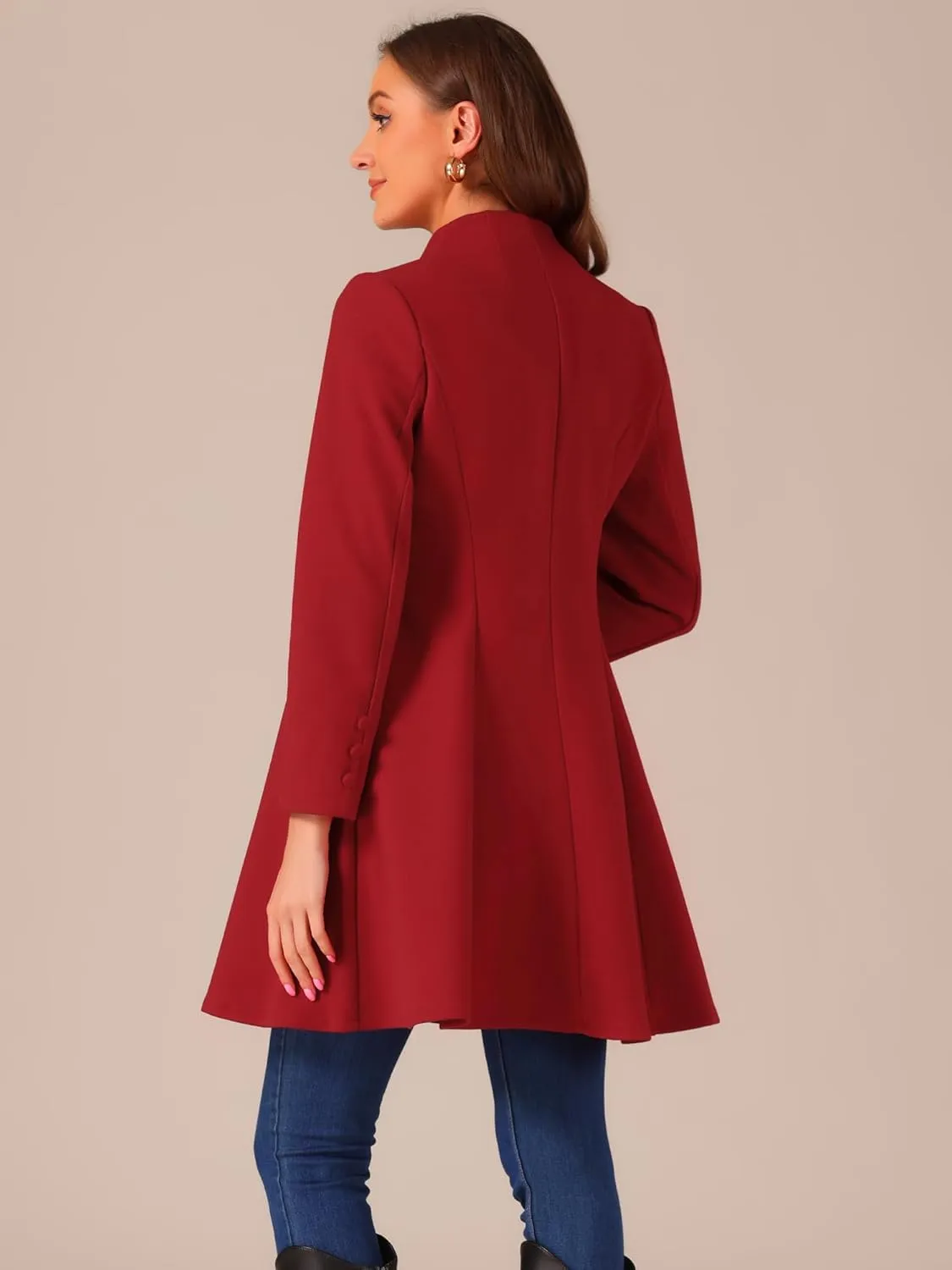 Allegra K Women's Single Breasted Coat A Line Mid-Long Pea Outerwear Winter Coat