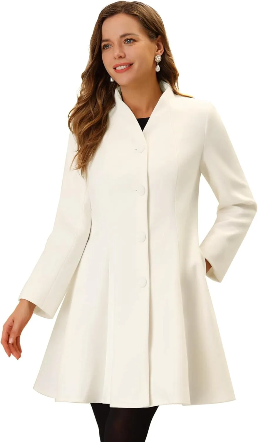 Allegra K Women's Single Breasted Coat A Line Mid-Long Pea Outerwear Winter Coat