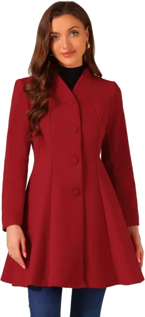 Allegra K Women's Single Breasted Coat A Line Mid-Long Pea Outerwear Winter Coat