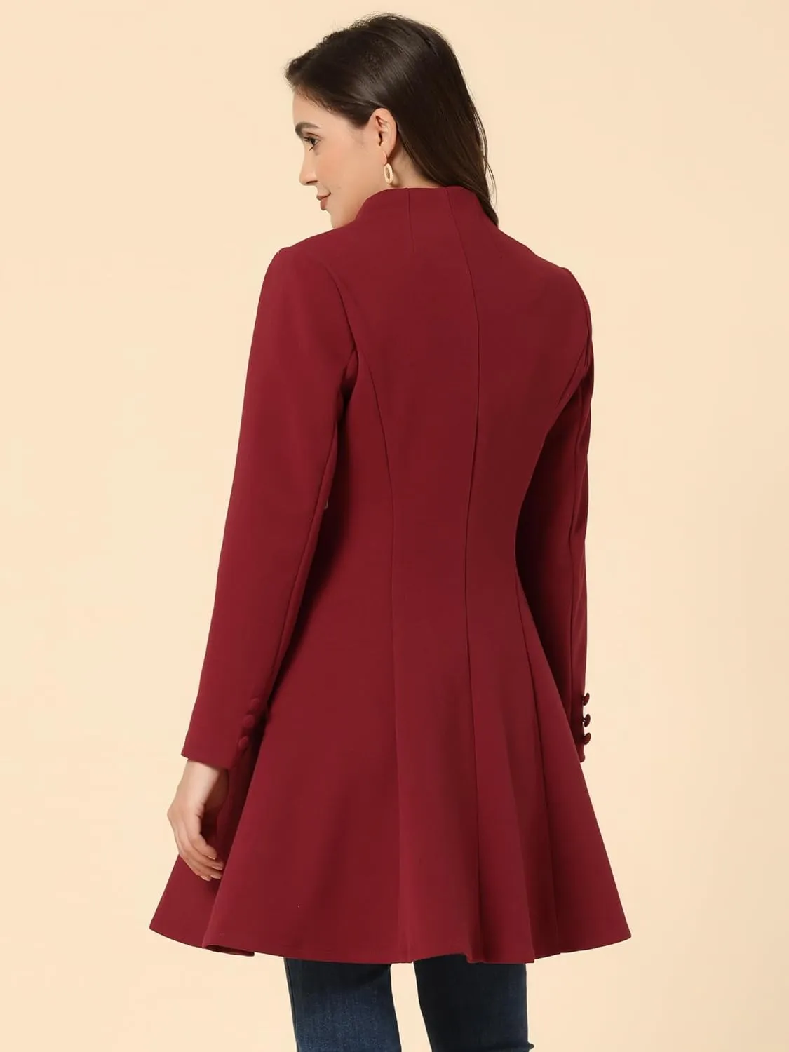 Allegra K Women's Single Breasted Coat A Line Mid-Long Pea Outerwear Winter Coat