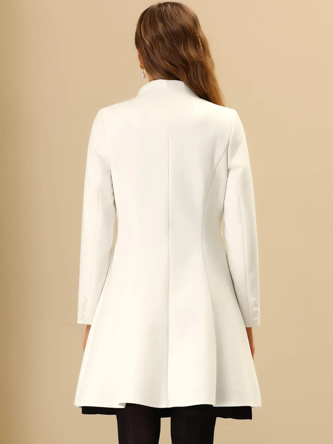 Allegra K Women's Single Breasted Coat A Line Mid-Long Pea Outerwear Winter Coat
