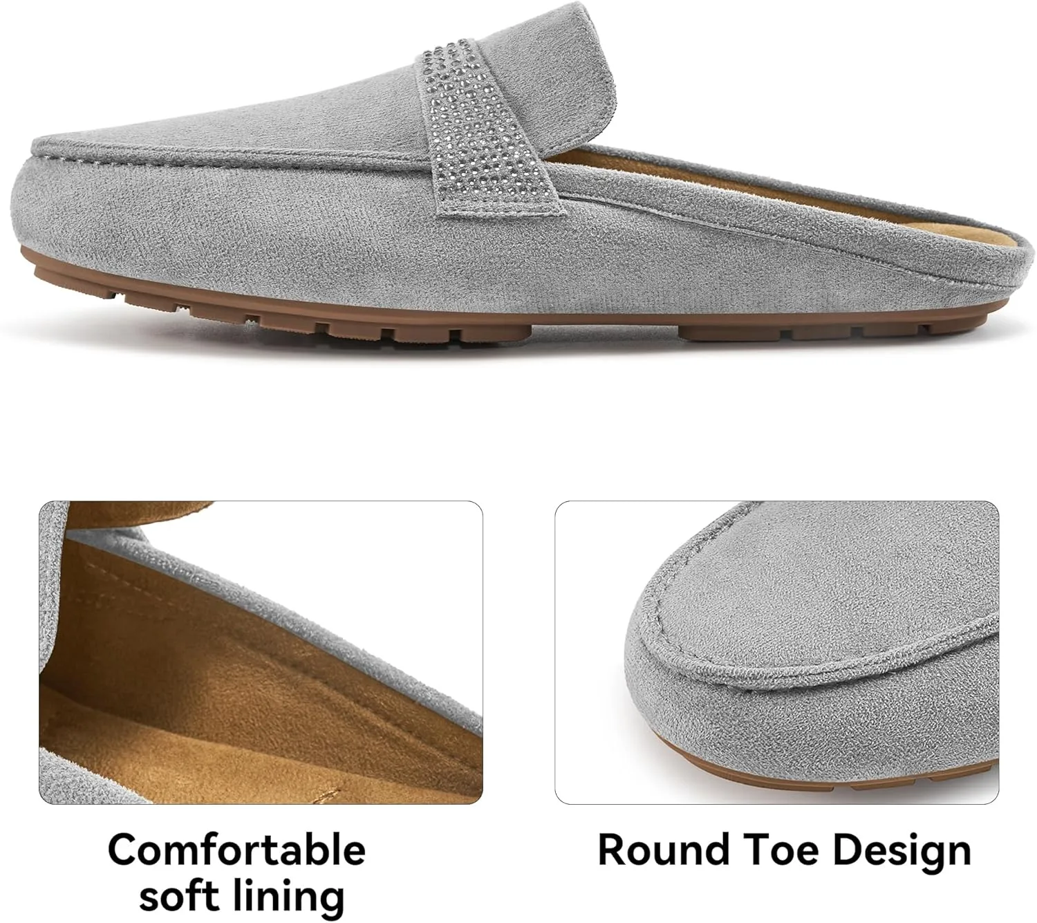 Almusen Mules for Women Flats Shoes: Comfortable Round Toe Slip on Walking Backless Mule Slides for Business Office