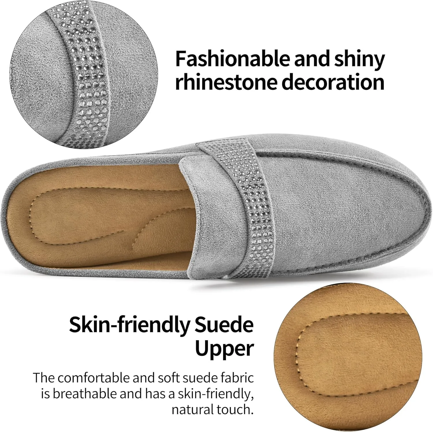 Almusen Mules for Women Flats Shoes: Comfortable Round Toe Slip on Walking Backless Mule Slides for Business Office