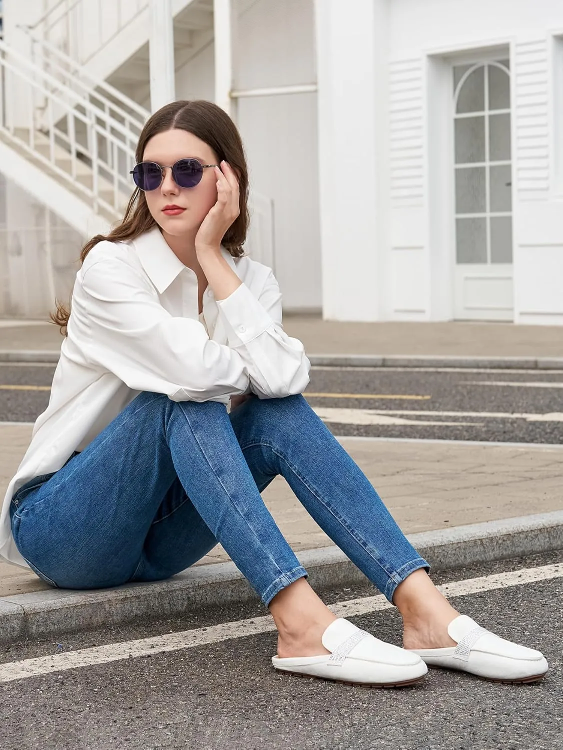 Almusen Mules for Women Flats Shoes: Comfortable Round Toe Slip on Walking Backless Mule Slides for Business Office