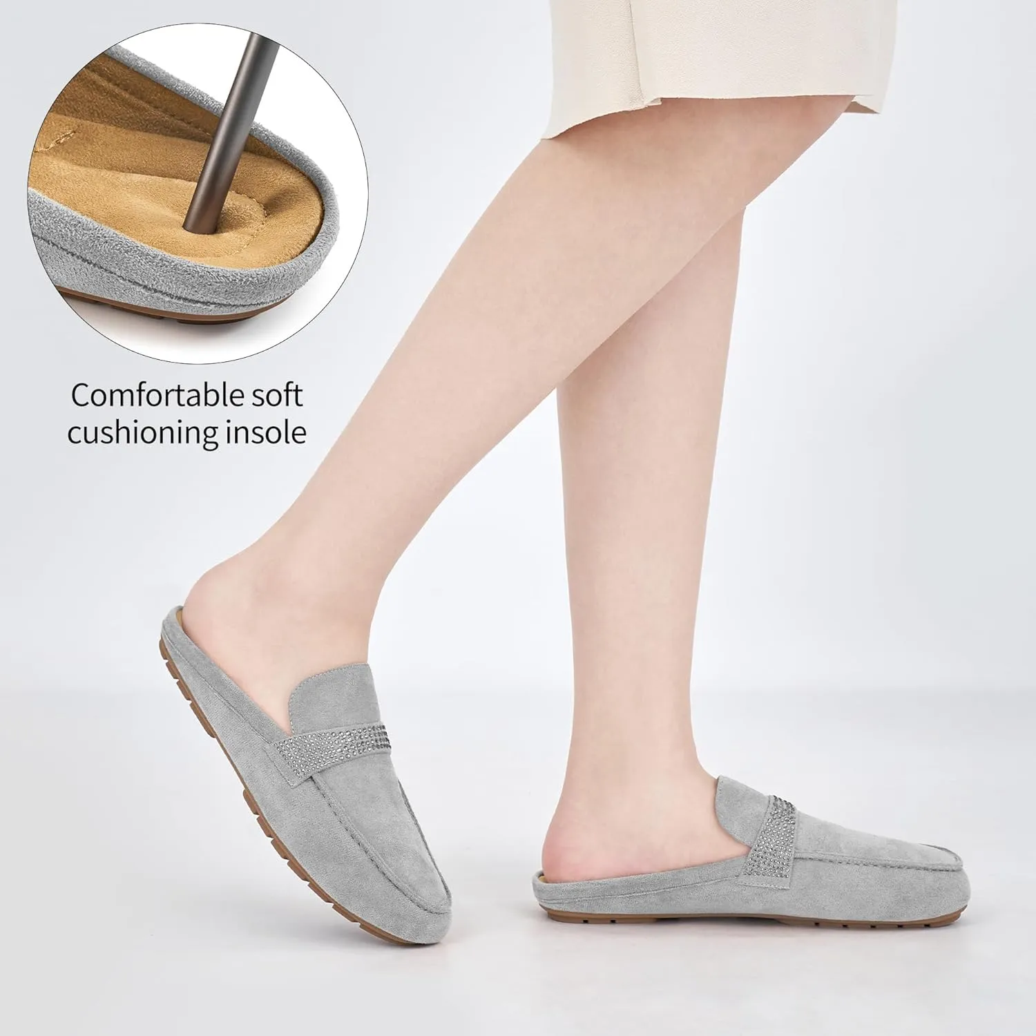 Almusen Mules for Women Flats Shoes: Comfortable Round Toe Slip on Walking Backless Mule Slides for Business Office