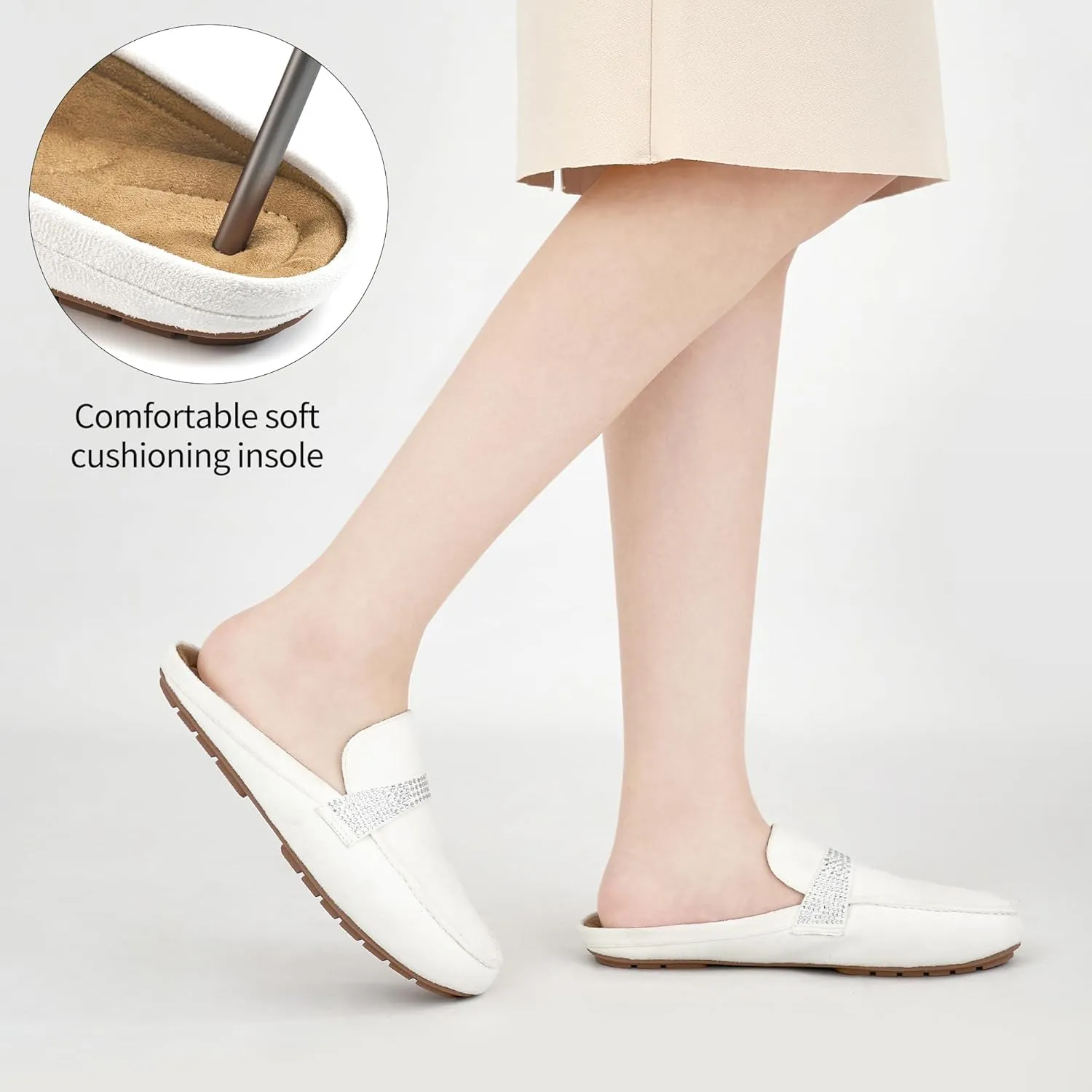 Almusen Mules for Women Flats Shoes: Comfortable Round Toe Slip on Walking Backless Mule Slides for Business Office