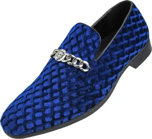 Amali Velvet Slip-On Dress Loafers for Men with Lion Head Piece, Men's Formal Smoking Tuxedo Slippers, Loafer Shoes with Metal Chain Detail