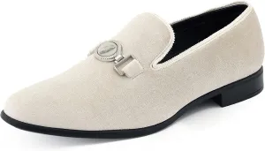 Amali Velvet Slip-On Dress Loafers for Men with Lion Head Piece, Men's Formal Smoking Tuxedo Slippers, Loafer Shoes with Metal Chain Detail