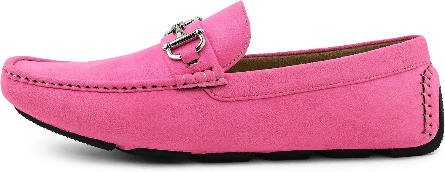 Amali Walken Men's Casual Slip-On Loafers, Driving Moccasin Shoes for Men with Silver Buckle, Available in Plush Microfiber and PU Leather