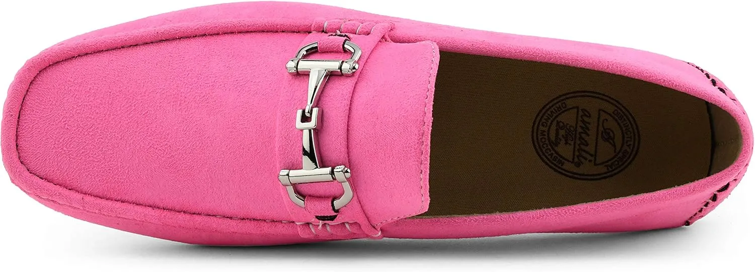 Amali Walken Men's Casual Slip-On Loafers, Driving Moccasin Shoes for Men with Silver Buckle, Available in Plush Microfiber and PU Leather
