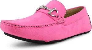 Amali Walken Men's Casual Slip-On Loafers, Driving Moccasin Shoes for Men with Silver Buckle, Available in Plush Microfiber and PU Leather