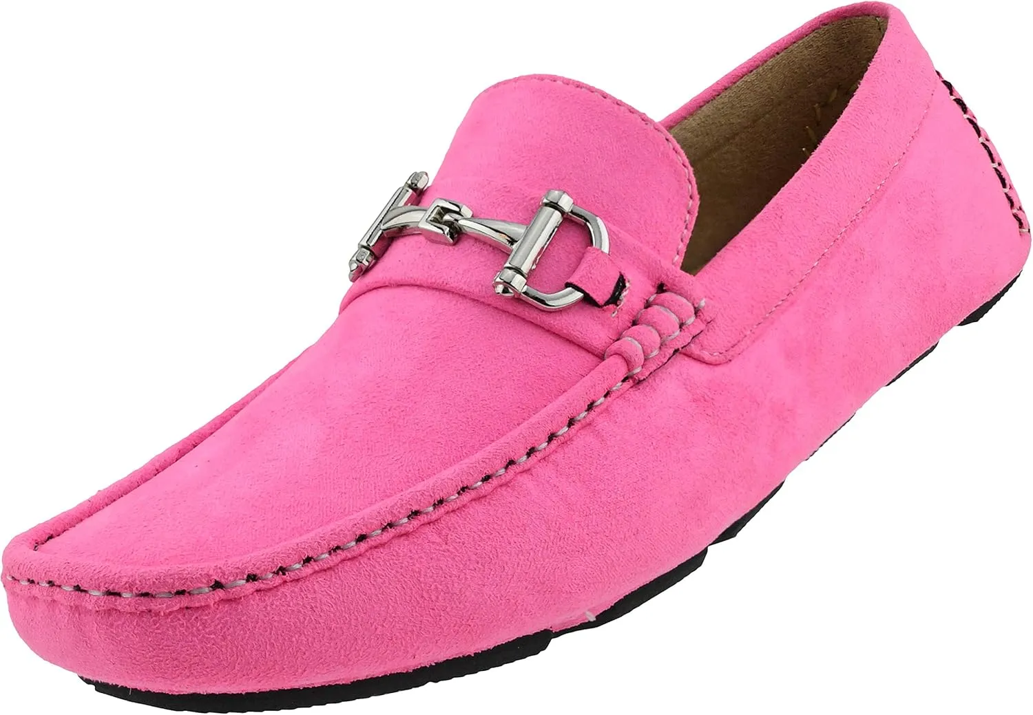 Amali Walken Men's Casual Slip-On Loafers, Driving Moccasin Shoes for Men with Silver Buckle, Available in Plush Microfiber and PU Leather