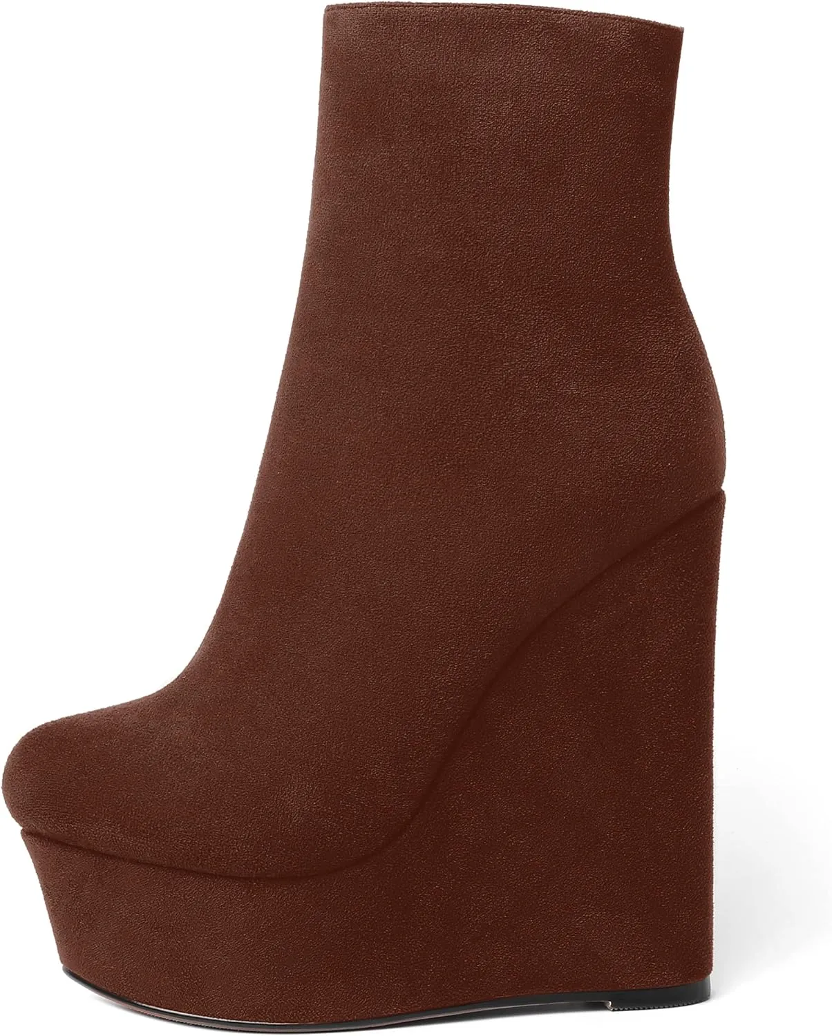 AMBELIGHT Womens Night Club Suede Round Toe Fashion Booties Platform Zip Wedge High Heel Ankle High Boots 6 Inch