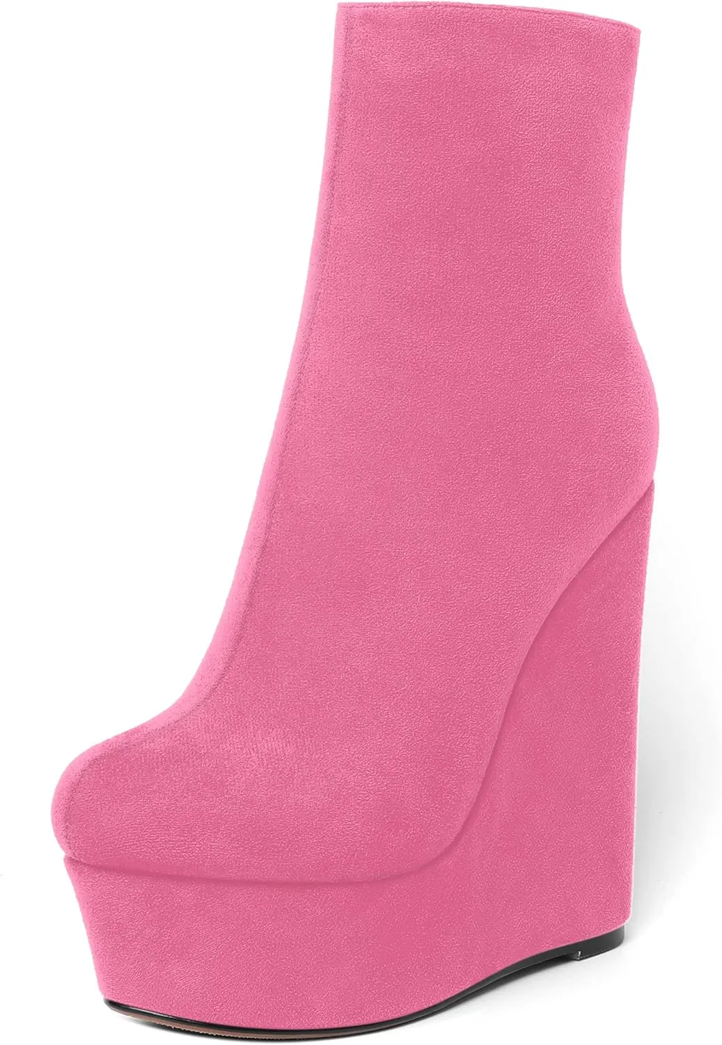 AMBELIGHT Womens Night Club Suede Round Toe Fashion Booties Platform Zip Wedge High Heel Ankle High Boots 6 Inch