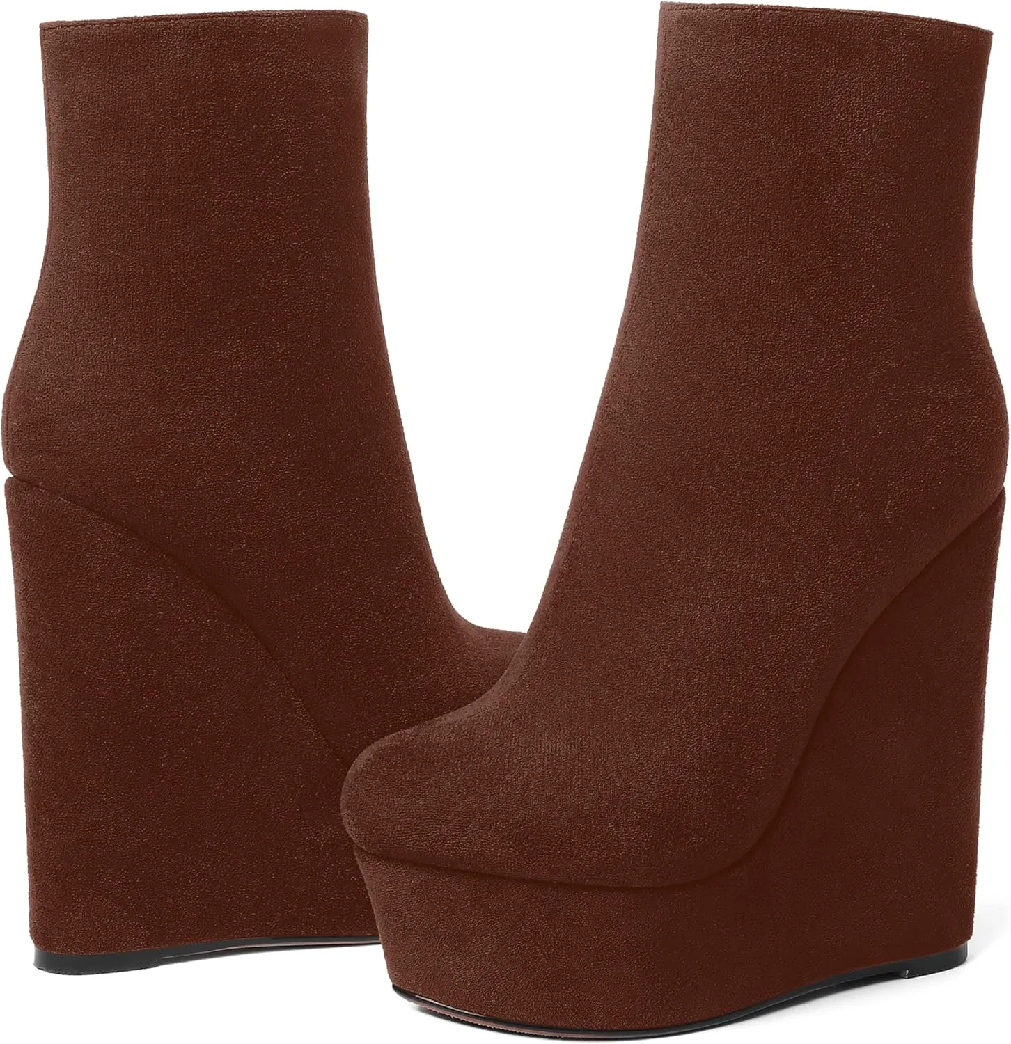 AMBELIGHT Womens Night Club Suede Round Toe Fashion Booties Platform Zip Wedge High Heel Ankle High Boots 6 Inch