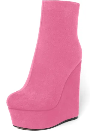 AMBELIGHT Womens Night Club Suede Round Toe Fashion Booties Platform Zip Wedge High Heel Ankle High Boots 6 Inch