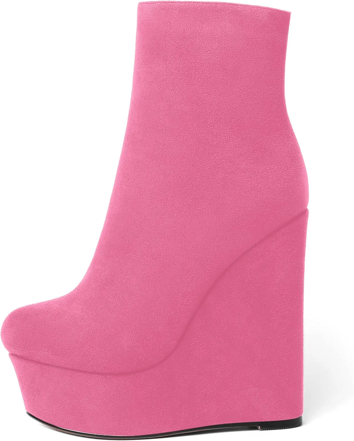 AMBELIGHT Womens Night Club Suede Round Toe Fashion Booties Platform Zip Wedge High Heel Ankle High Boots 6 Inch