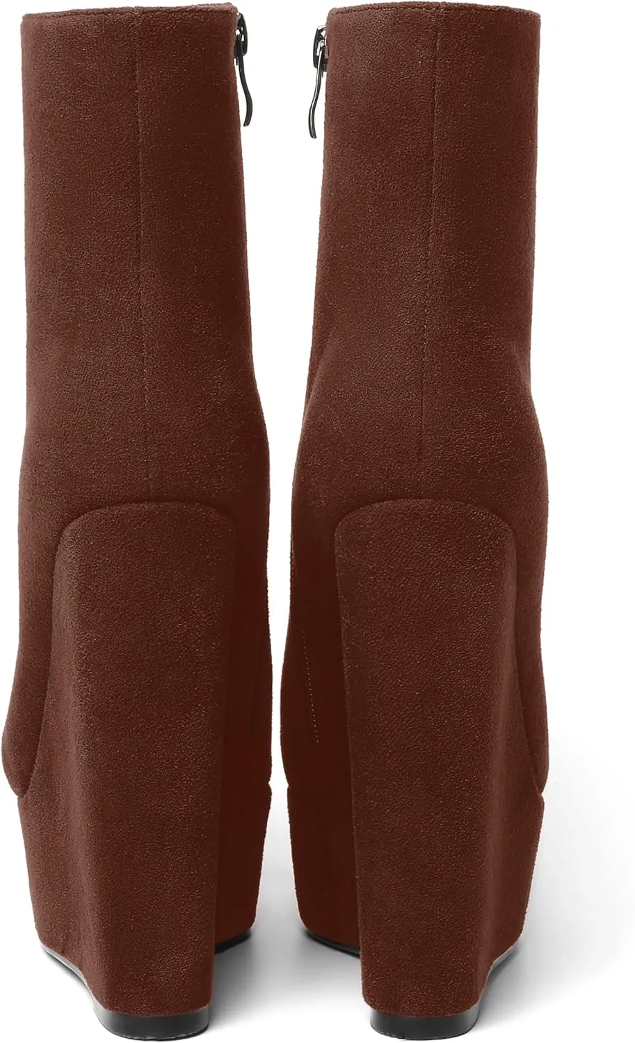 AMBELIGHT Womens Night Club Suede Round Toe Fashion Booties Platform Zip Wedge High Heel Ankle High Boots 6 Inch