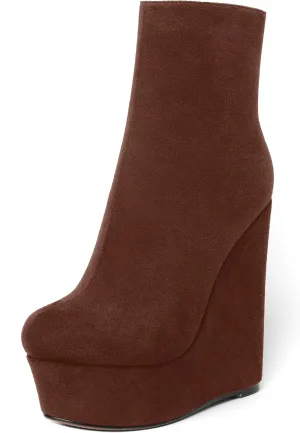 AMBELIGHT Womens Night Club Suede Round Toe Fashion Booties Platform Zip Wedge High Heel Ankle High Boots 6 Inch