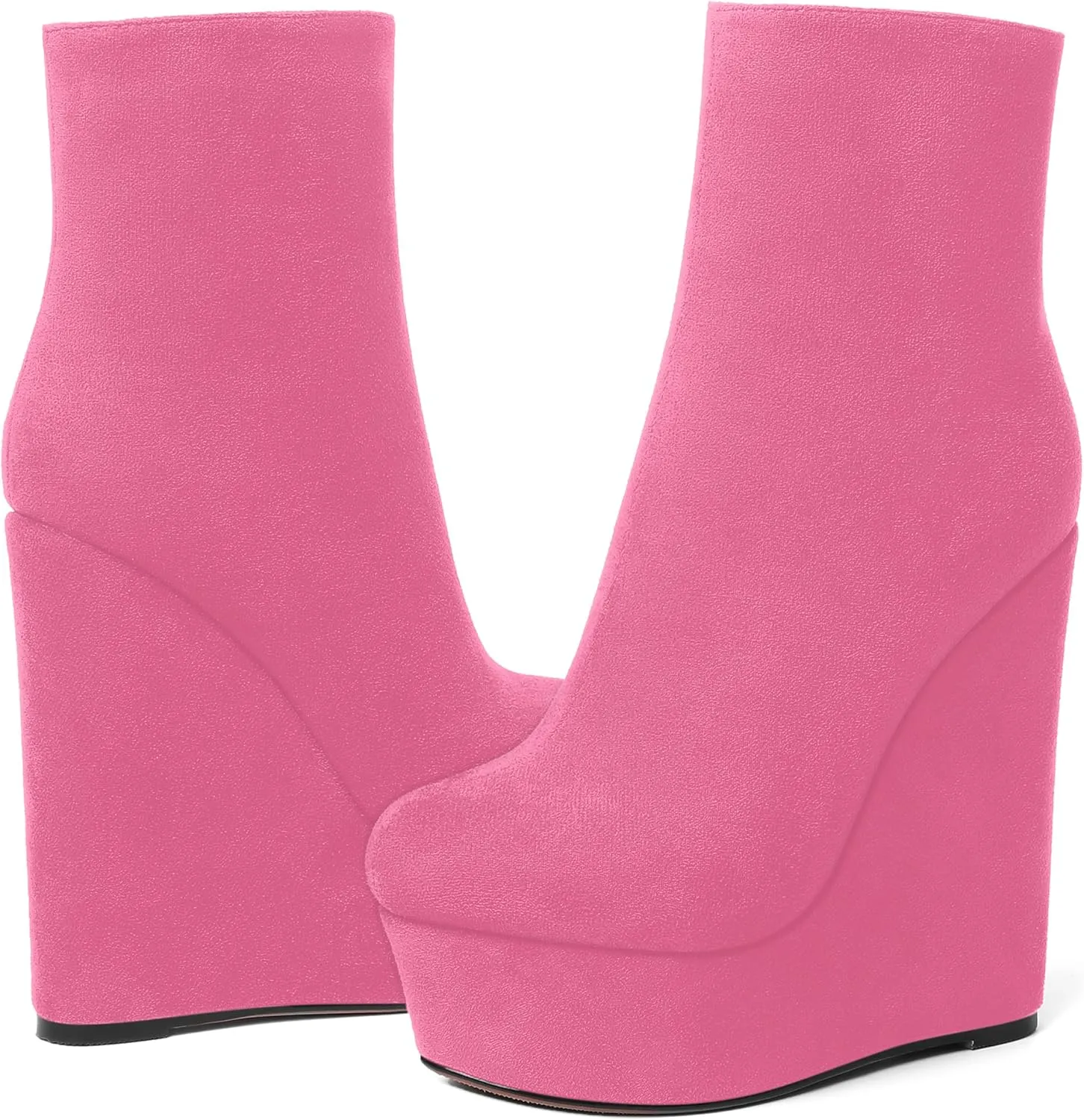AMBELIGHT Womens Night Club Suede Round Toe Fashion Booties Platform Zip Wedge High Heel Ankle High Boots 6 Inch